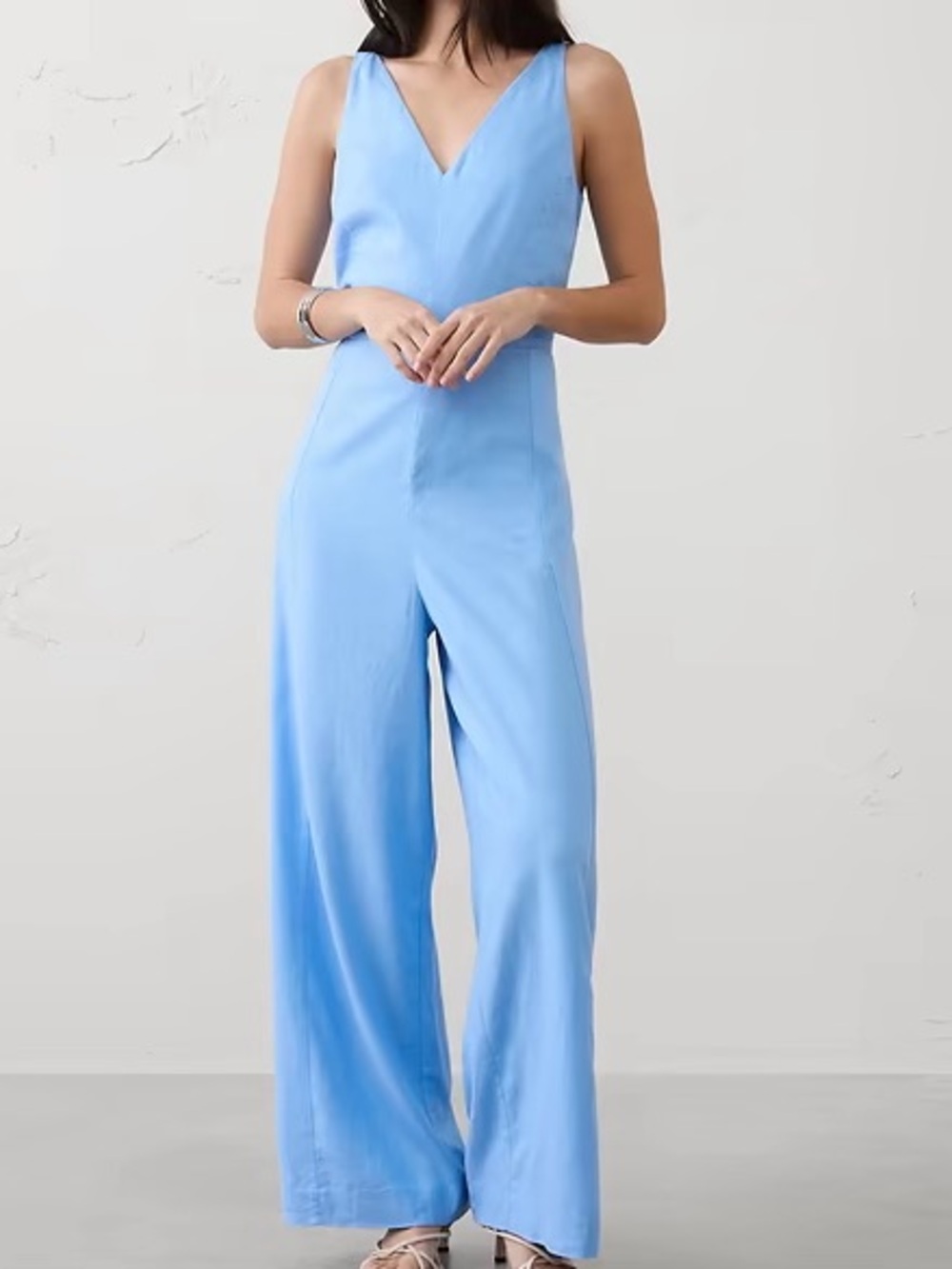 Banana Republic Sky Blue V-Neck Wide-Leg Jumpsuit